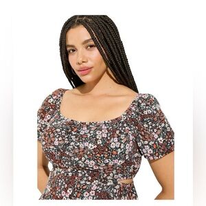Torrid Multicolor Floral Blouse Open on sides
